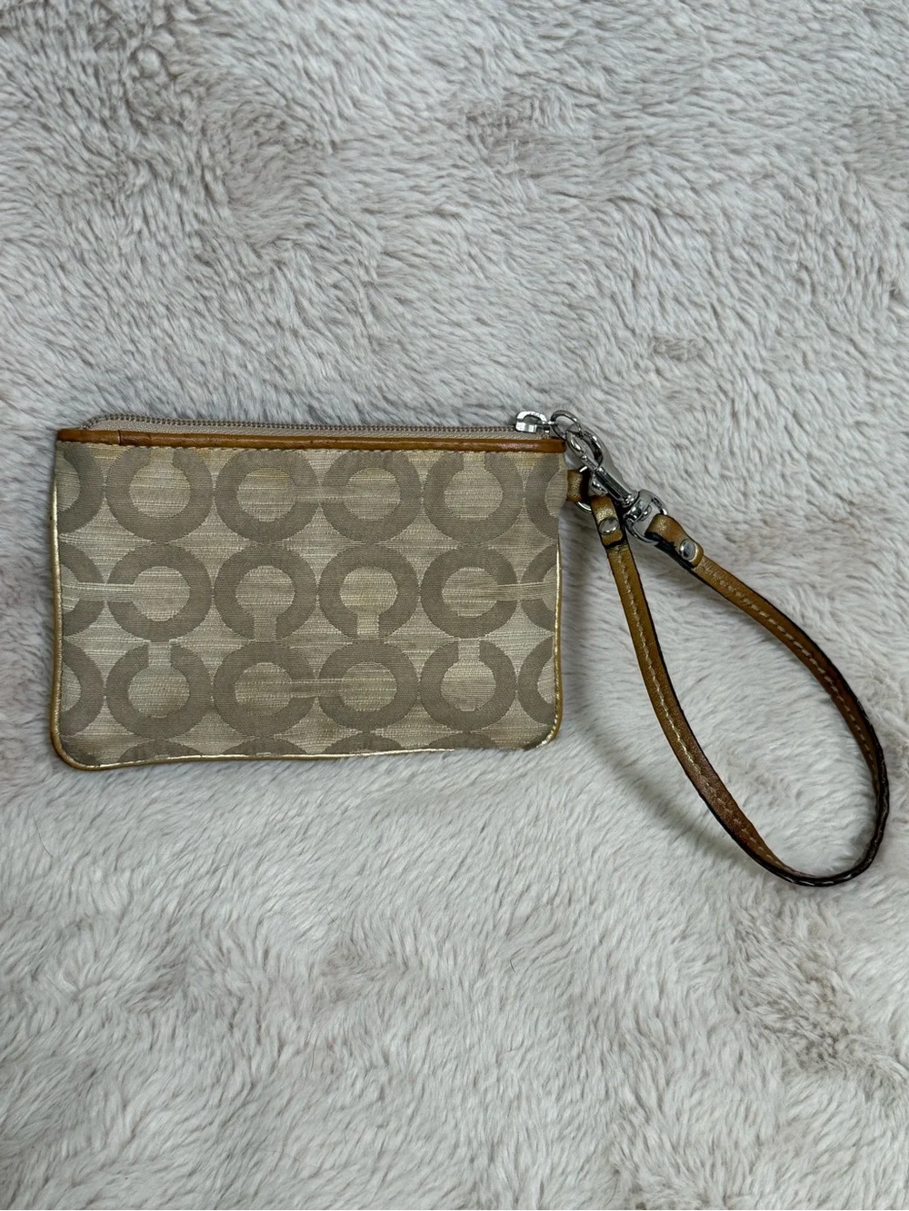 Coach Y2K Gold Lurex /Tan Jacquard Wristlet Signature C